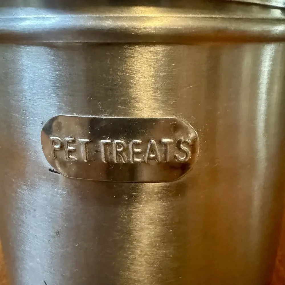 Large Stainless Steel Pet Treats Canister Container With Lid 8” x 7” Made India